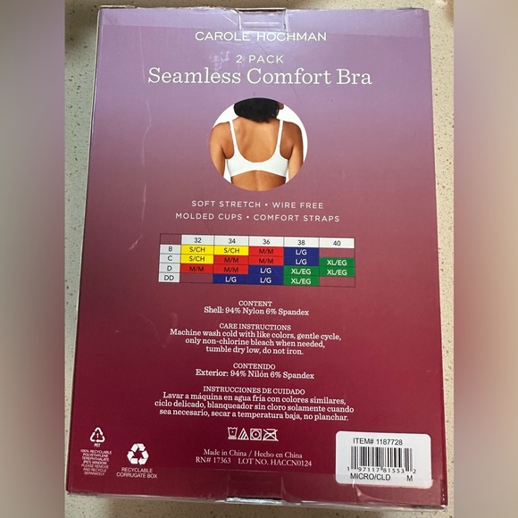 Carole Hochman Seamless Wire Free Comfort Bra, 2-pack Size Medium NWT - Picture 4 of 4